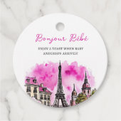 Paris Frans Bonjour Bebe Roze Zwart Baby shower Bedankjes Labels (Voorkant)