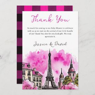 Paris Frans Bonjour Bebe Roze Zwart Baby shower Bedankkaart