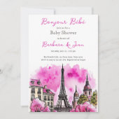 Paris Frans Bonjour Bebe Roze Zwart Baby shower Kaart (Voorkant)