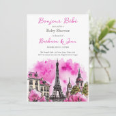 Paris Frans Bonjour Bebe Roze Zwart Baby shower Kaart (Staand voorkant)