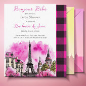 Paris Frans Bonjour Bebe Roze Zwart Baby shower Kaart