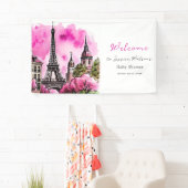 Paris Frans Bonjour Bebe Roze Zwart Baby shower Spandoek (Insitu)