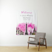 Paris Frans Bonjour Bebe Roze Zwart Baby shower Wandkleed (In situ)