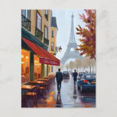Paris Frans Café Eiffeltoren Aquarel Briefkaart (Voorkant)