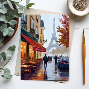 Paris Frans Café Eiffeltoren Aquarel Briefkaart