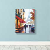 Paris Frans Café Eiffeltoren Aquarel Canvas Afdruk (Insitu (Houten vloer))