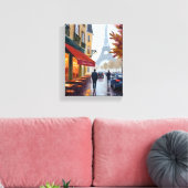 Paris Frans Café Eiffeltoren Aquarel Canvas Afdruk (Insitu (Woonkamer))