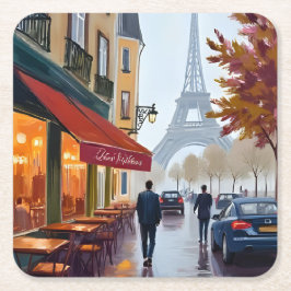 Paris Frans Café Eiffeltoren Aquarel Kartonnen Onderzetters