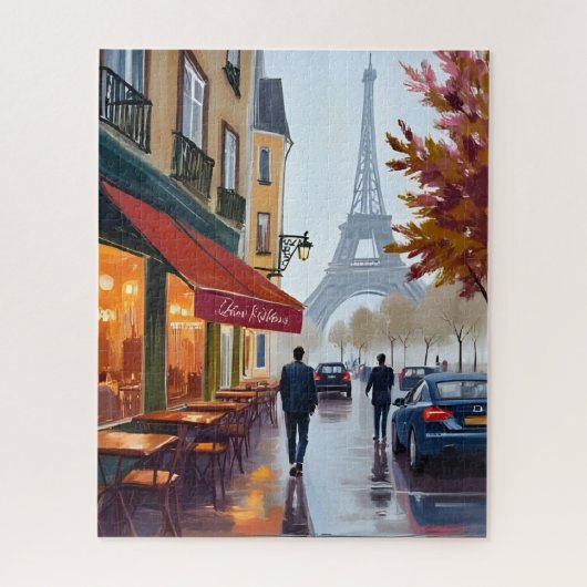 Paris Frans Café Eiffeltoren Aquarel Legpuzzel (Verticaal)