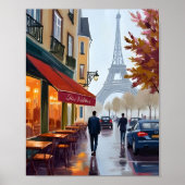 Paris Frans Café Eiffeltoren Aquarel Poster (Voorkant)