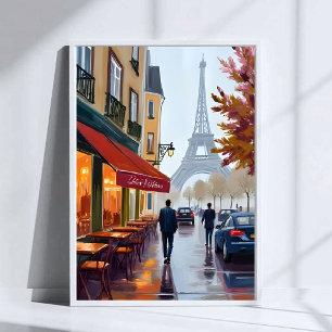 Paris Frans Café Eiffeltoren Aquarel Poster
