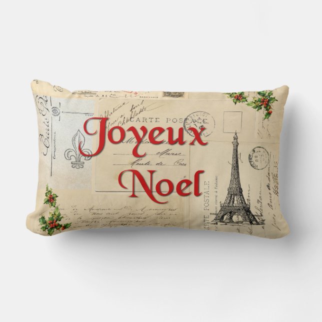 Paris Franse Ansichtkaarten Kerstkussen Kussen (Voorkant)