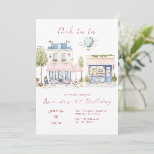 Paris Franse Cafe Tea Party Meisje Verjaardag Kaart (Staand voorkant)