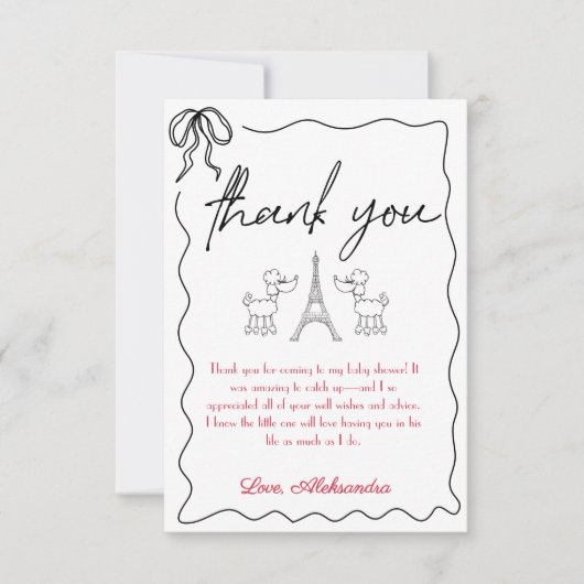 Paris Franse Poedels Baby shower Zwart Roze Bedankkaart (Voorkant)