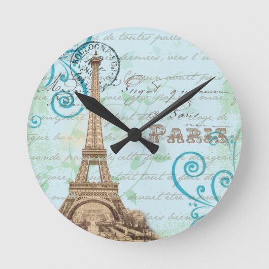 Paris  Franstalige schrijfmachine Aqua Clock Ronde Klok (Voorkant)