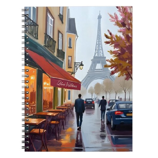 Paris French Cafe Eiffel Tower Watercolor Notitieboek (Voorkant)