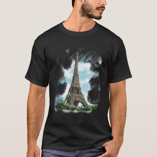 Paris French Eiffel Tower European French Blue Sky T-shirt (Voorkant)