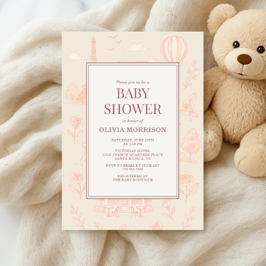 Paris French Toile Baby Shower Kaart