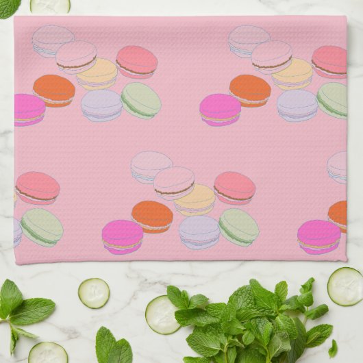 Paris Gedekte roze Franse Macaron Kitchen Towel Theedoek (Gevouwen)