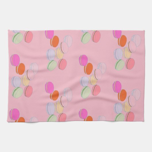 Paris Gedekte roze Franse Macaron Kitchen Towel Theedoek (Horizontaal)
