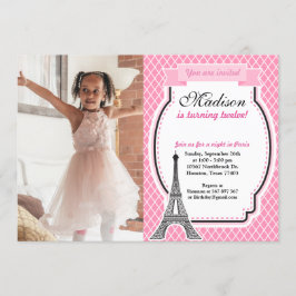 Paris Girl Birthday Party Photo Invitation Kaart