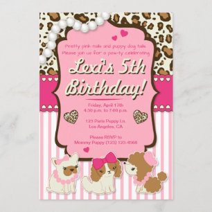 Paris Girl Puppy Dog Birthday Party Invitation Kaart