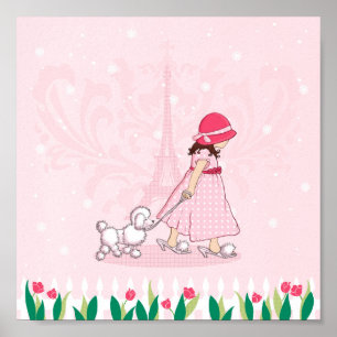 Paris Girls Poster, poodle Eiffeltoren Poster