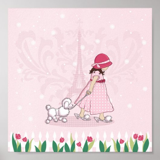 Paris Girls Poster, poodle Eiffeltoren Poster (Voorkant)