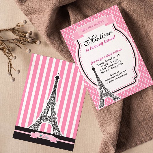 Paris Glamor Girl Birthday Party Invitation Kaart
