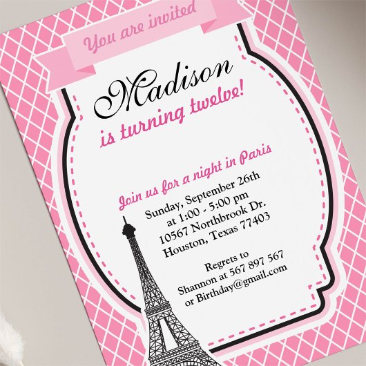 Paris Glamor Girl Birthday Party Invitation Kaart