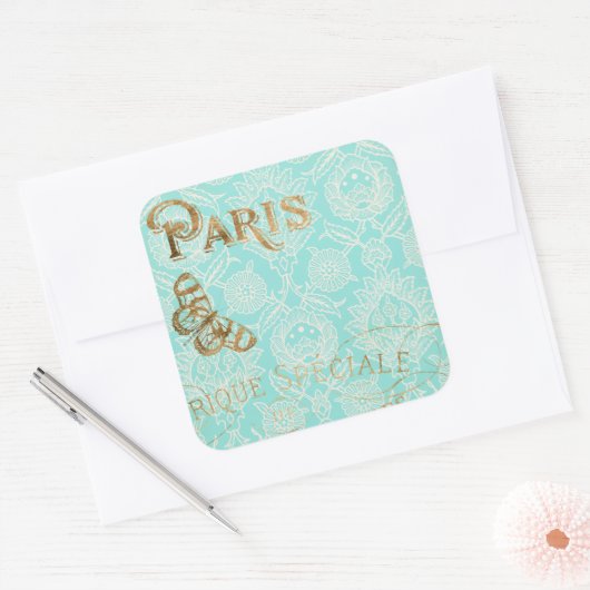  Paris Gold Design Vierkante Sticker (Envelop)