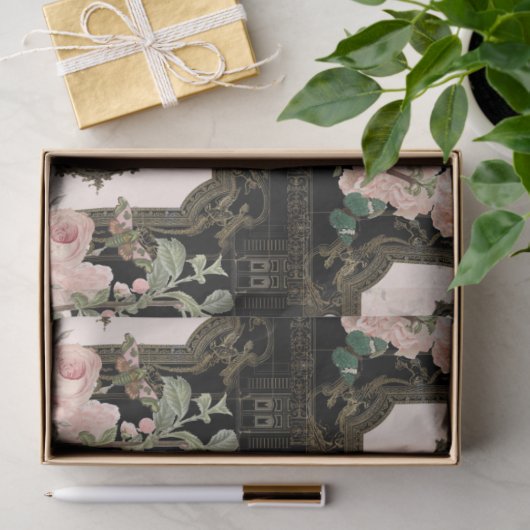Paris Gold  Floral Black Ephemera ontkoppeling Tissuepapier (Geschenk)