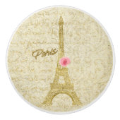 Paris Golden Eiffel Tower & Pink Rose Elegant Keramische Knop (Voorkant)