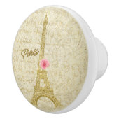 Paris Golden Eiffel Tower & Pink Rose Elegant Keramische Knop (Rechts)