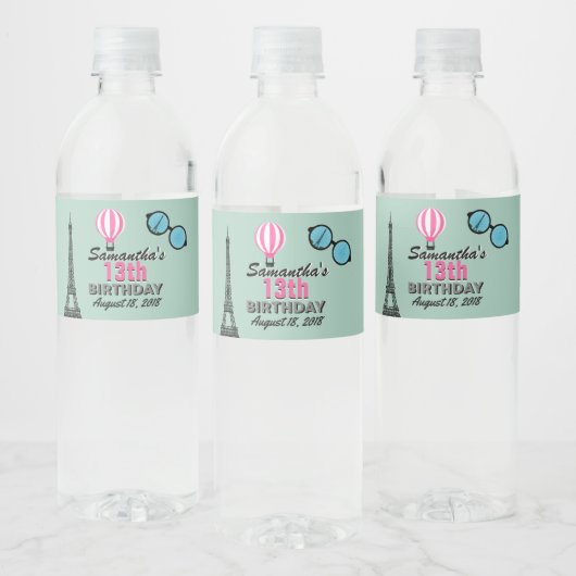 Paris Happy Birthday Water Bottle Label Waterfles Etiket (Flessen)