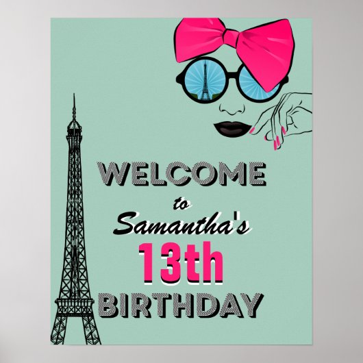 Paris Happy Birthday Welcome Poster Sign (Voorkant)