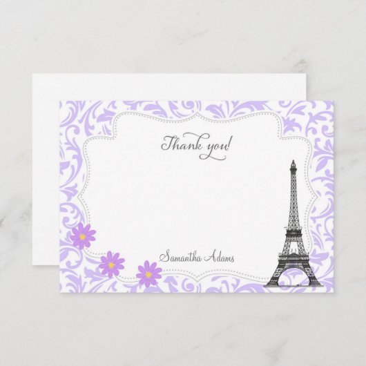 Paris Hartelijk dank (Paars) Bedankkaart (Voorkant / Achterkant)