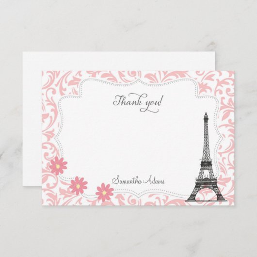 Paris Hartelijk dank (roze) Bedankkaart (Voorkant / Achterkant)
