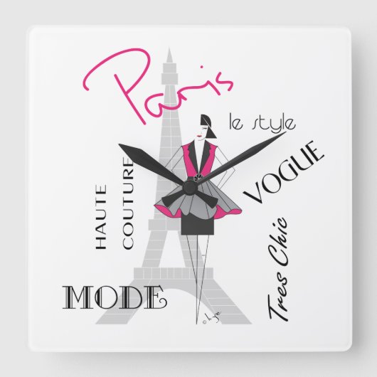 Paris Haute Couture, Mode, Eiffeltoren Vierkante Klok (Voorkant)