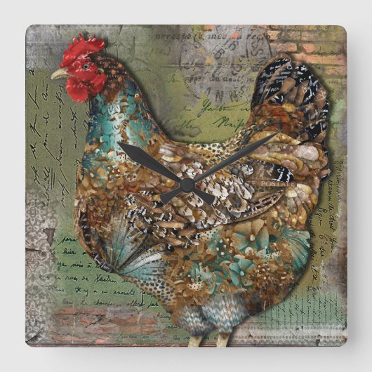 Paris Hen Clock Vierkante Klok (Voorkant)