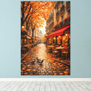 Paris Herfst Café Straat – Warm Herfst Canvas Kuns Afdruk