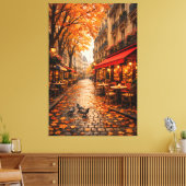 Paris Herfst Café Straat – Warm Herfst Canvas Kuns Afdruk (Insitu (Woonkamer))