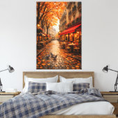 Paris Herfst Café Straat – Warm Herfst Canvas Kuns Afdruk (Insitu (Slaapkamer))