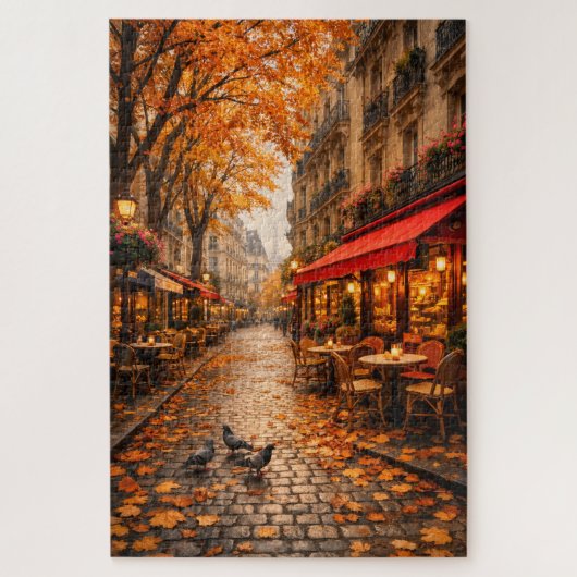 Paris Herfst Café Straat – Warme Herfst Puzzel (Verticaal)