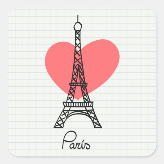 Paris - I Love the Eiffell Tower Vierkante Sticker (Voorkant)