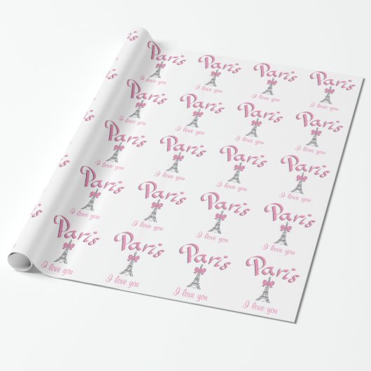 "PARIS I love you" in roze Cadeaupapier (Uitgerold)