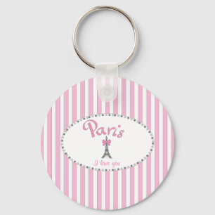 "Paris I Love You" — roze strepen Sleutelhanger