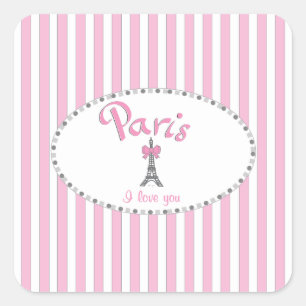 "Paris I Love You" — roze strepen Vierkante Sticker