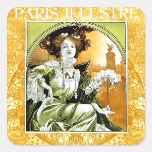 Paris Illustre Poster van Alphonse Mucha Vierkante Sticker (Voorkant)
