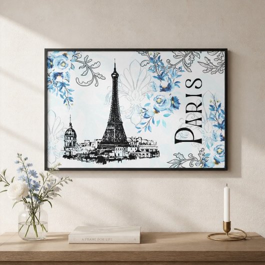 Paris in Blauw Canvasprint Canvas Afdruk